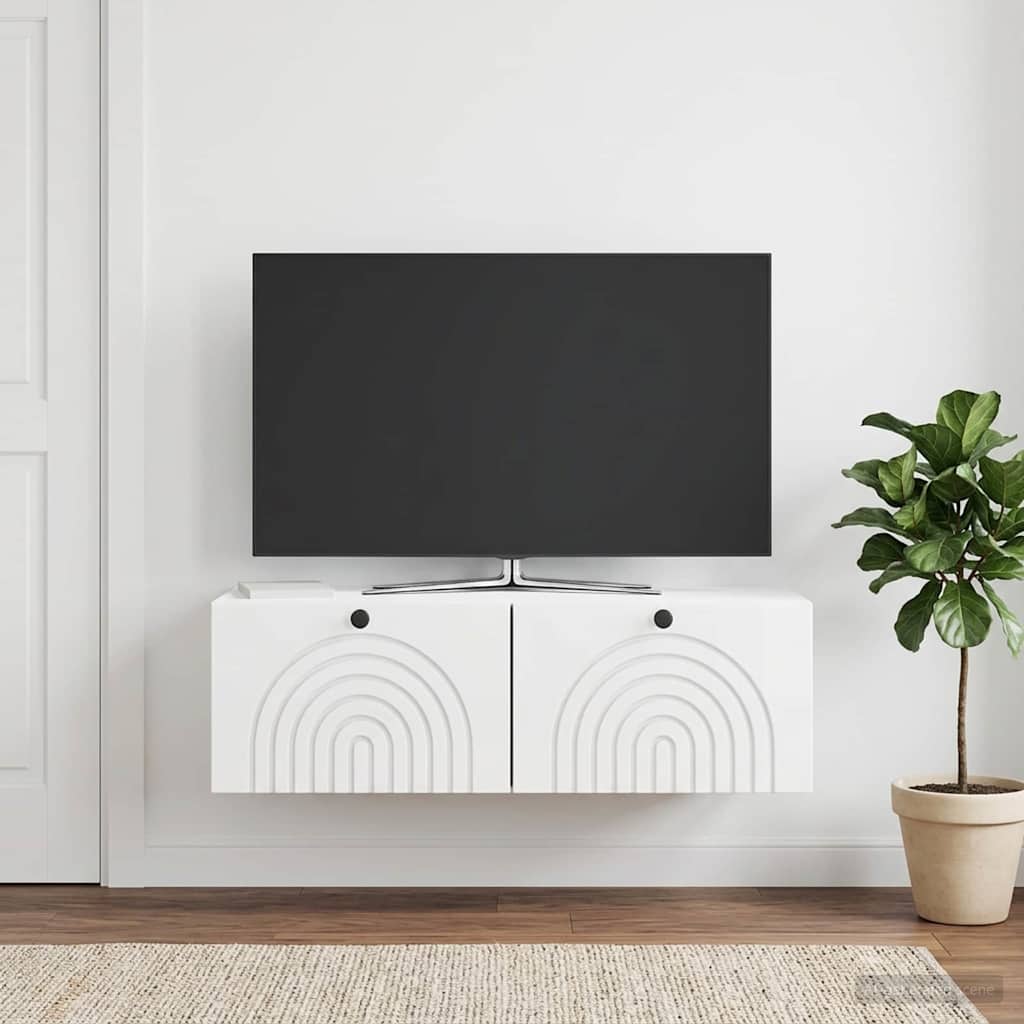 Væghængt TV-skab Hvid højglans 98 x 41 x 30 cm Konstrueret træ