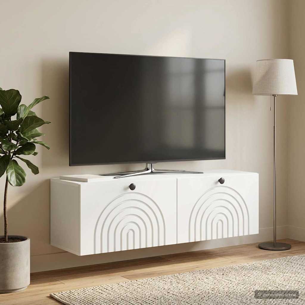Væghængt TV-skab Hvid 98 x 31 x 30 cm Konstrueret træ
