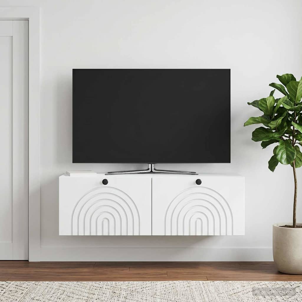 Væghængt TV-skab Hvid 98 x 31 x 30 cm Konstrueret træ