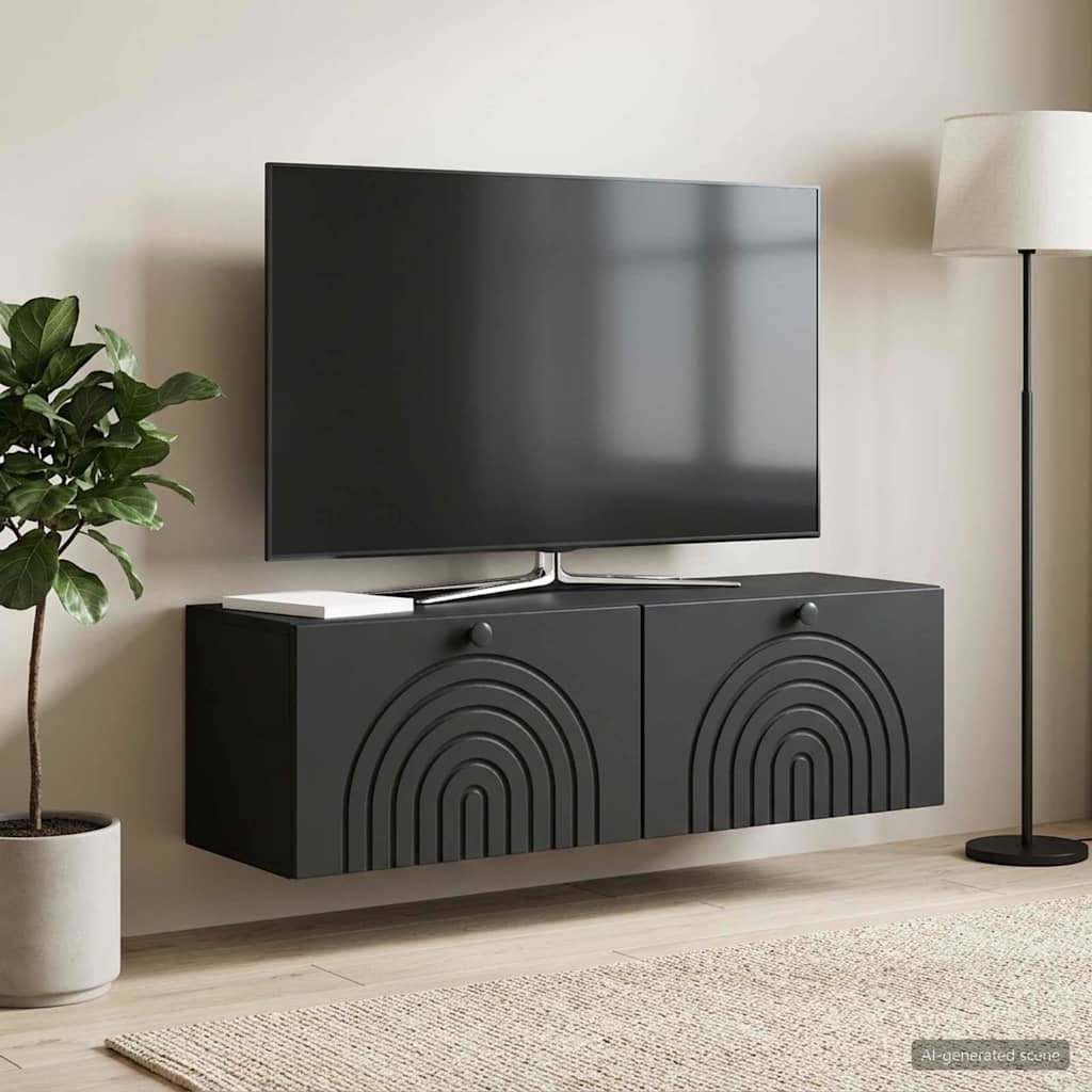 Væghængt TV-skab Sort 98 x 31 x 30 cm Konstrueret træ