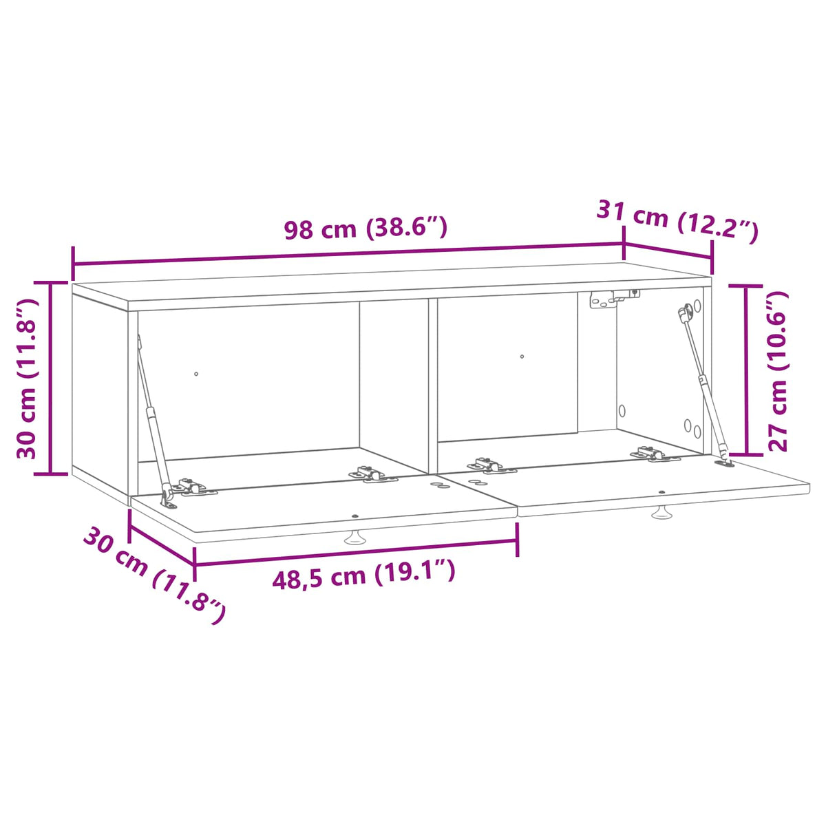 Væghængt TV-skab Sort 98 x 31 x 30 cm Konstrueret træ