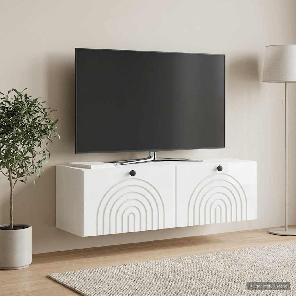 Væghængt TV-skab Hvid højglans 98 x 31 x 30 cm Konstrueret træ
