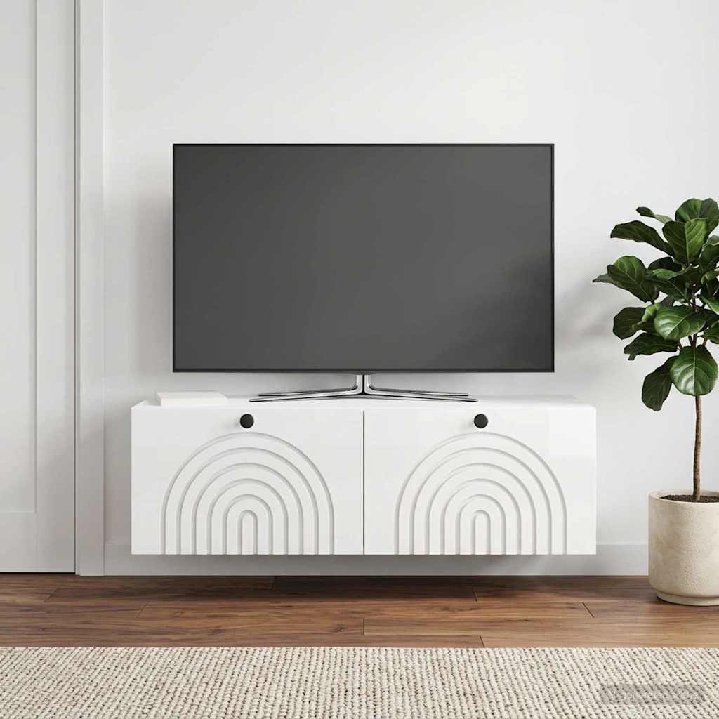 Væghængt TV-skab Hvid højglans 98 x 31 x 30 cm Konstrueret træ