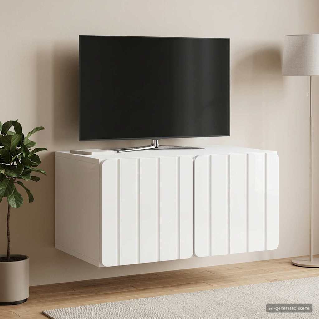 Væghængt TV-skab 59,5 x 41 x 30 cm Hvid højglans