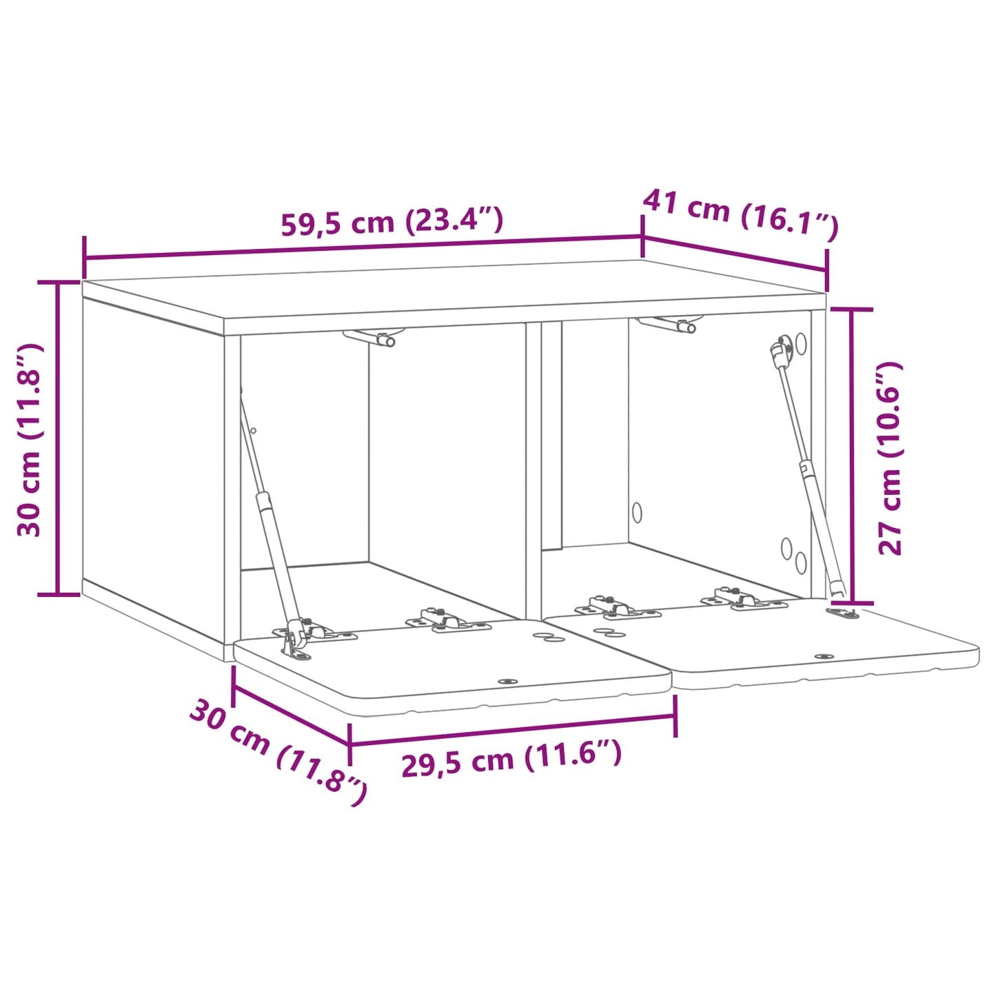 Væghængt TV-skab 59,5 x 41 x 30 cm Røget eg Konstrueret træ
