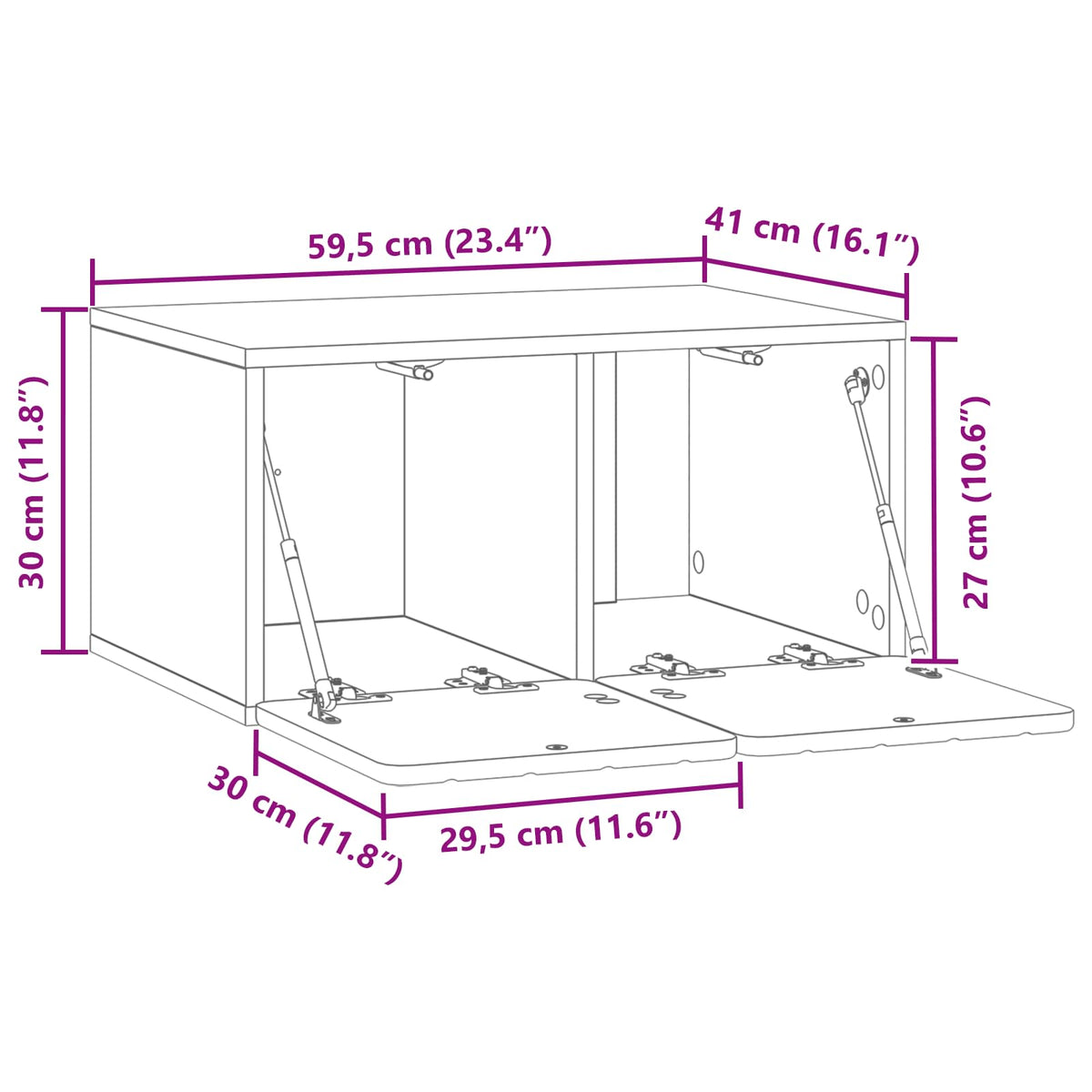 Væghængt TV-skab 59,5 x 41 x 30 cm Grå Sonoma Konstrueret træ
