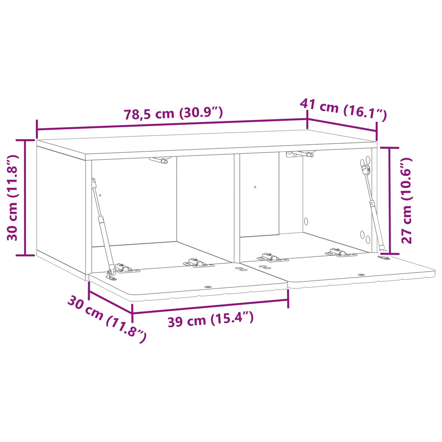 Væghængt TV-skab 78,5 x 41 x 30 cm Betongrå Konstrueret træ