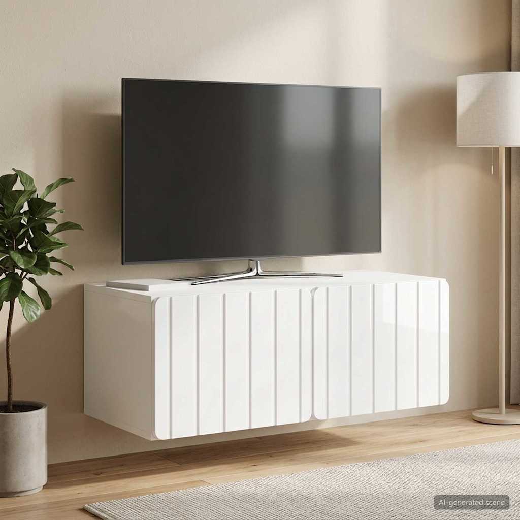 Væghængt TV-skab 78,5 x 41 x 30 cm Hvid højglans