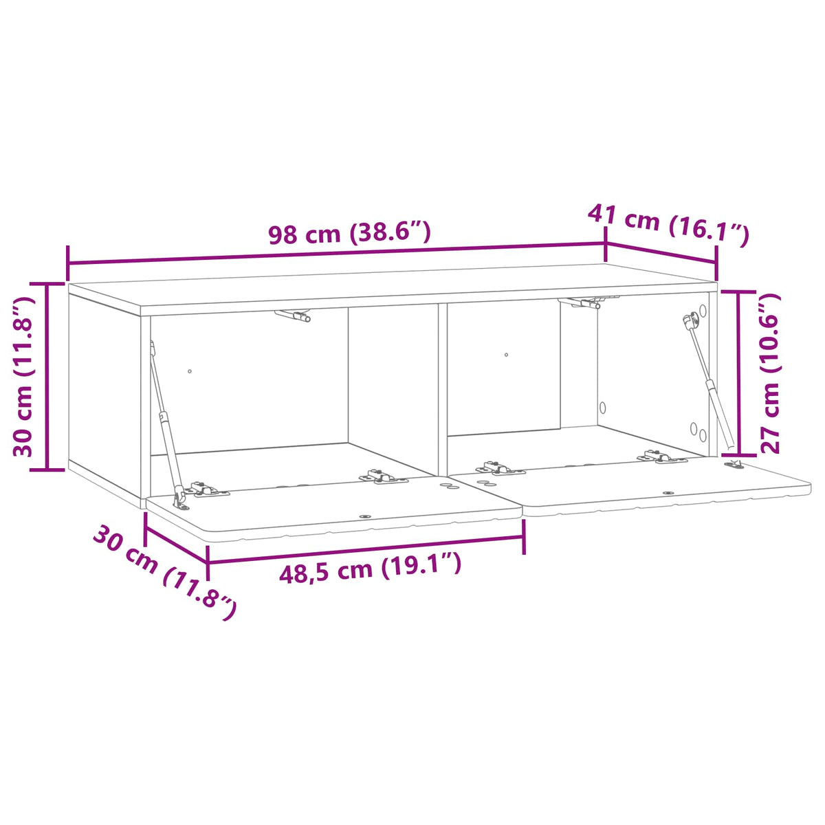 Væghængt TV-skab 98 x 41 x 30 cm Røget eg Konstrueret træ