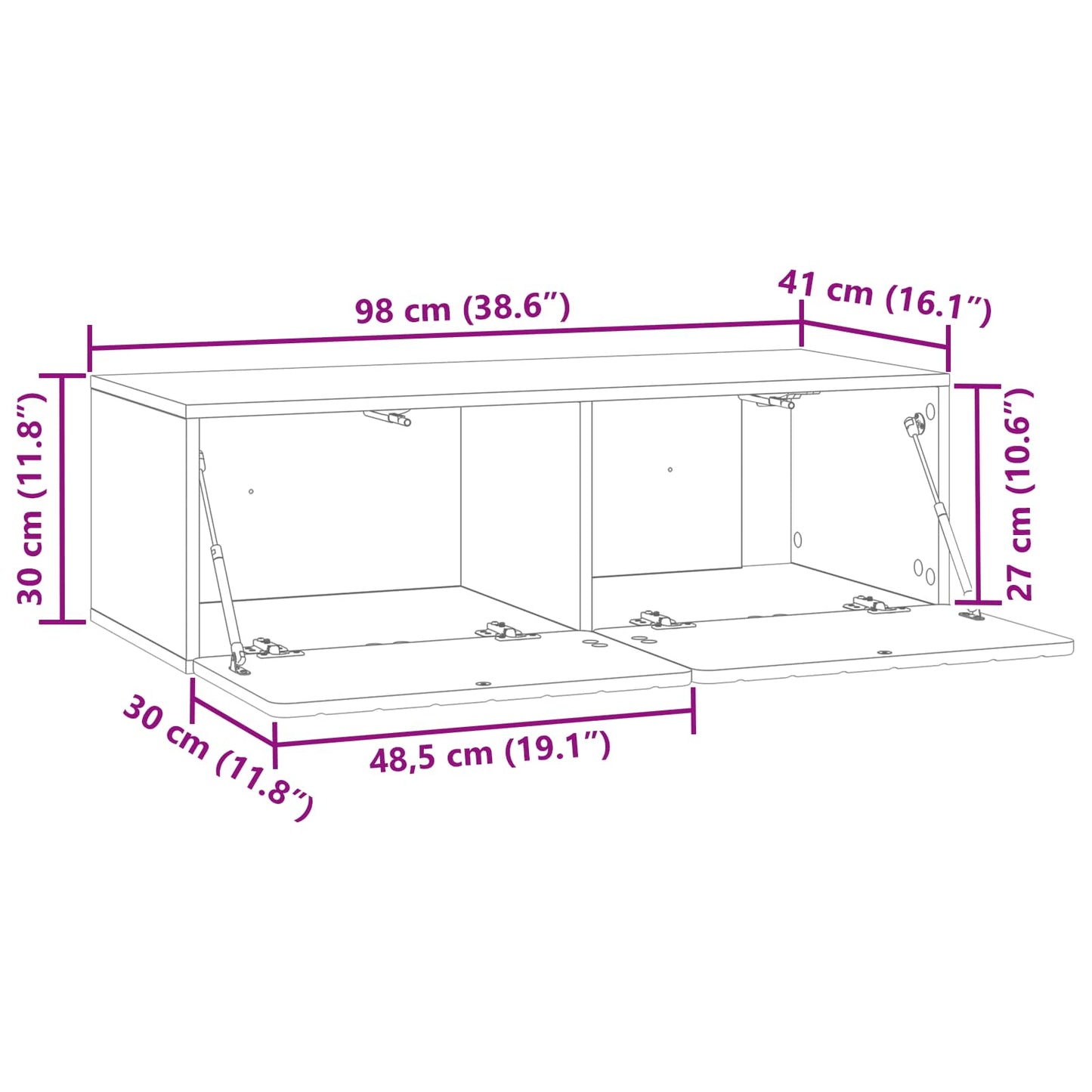 Væghængt TV-skab 98 x 41 x 30 cm Gammelt træ Konstrueret træ