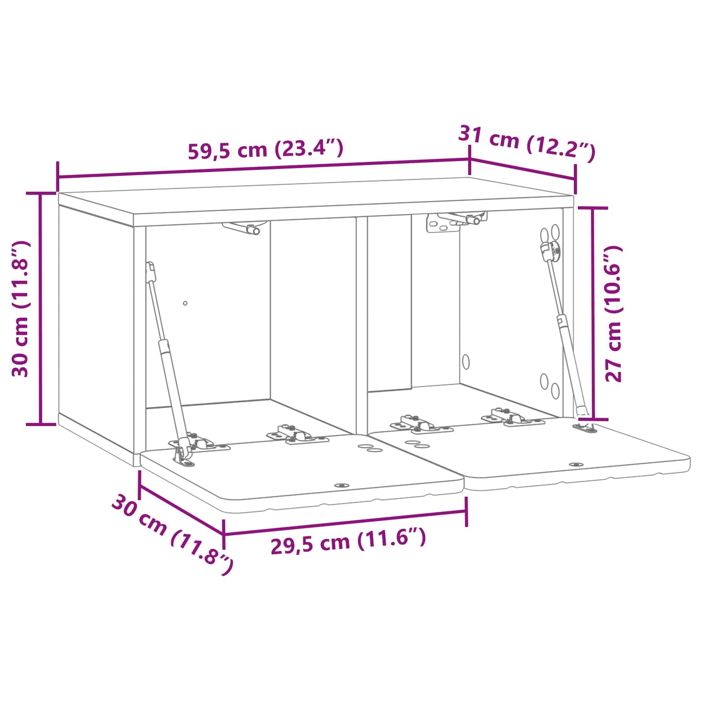 Væghængt TV-skab 59,5 x 31 x 30 cm Hvid Konstrueret træ