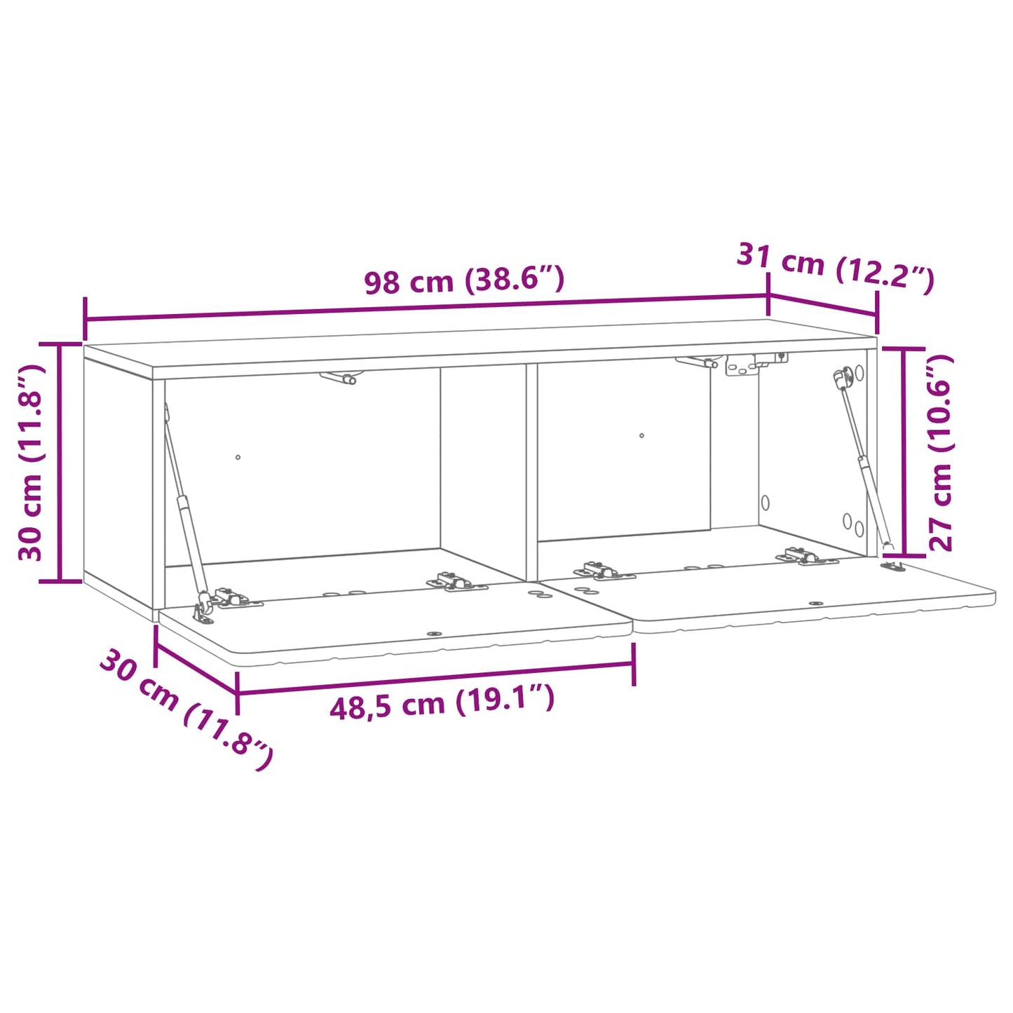 Væghængt TV-skab 98 x 31 x 30 cm Sort Konstrueret træ