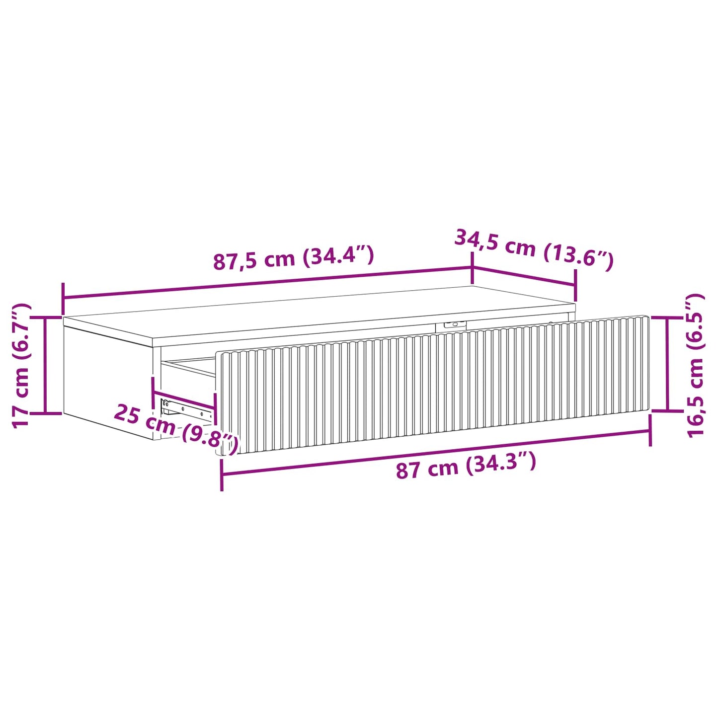 Væghængt Sideskab 87,5 x 34,5 x 17 cm Konstrueret træ Røget eg