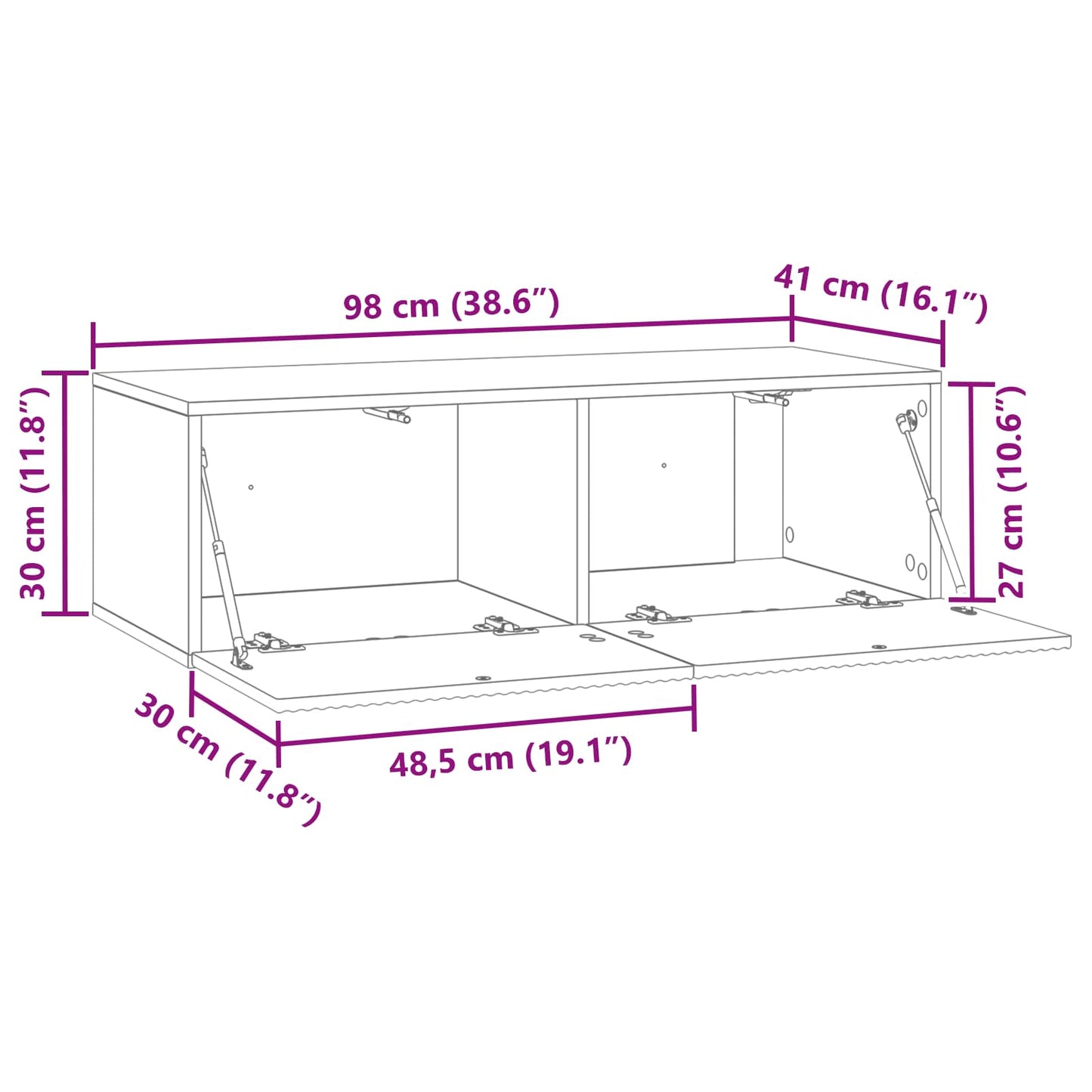 Væghængt TV-skab 98 x 41 x 30 cm Betongrå Konstrueret træ