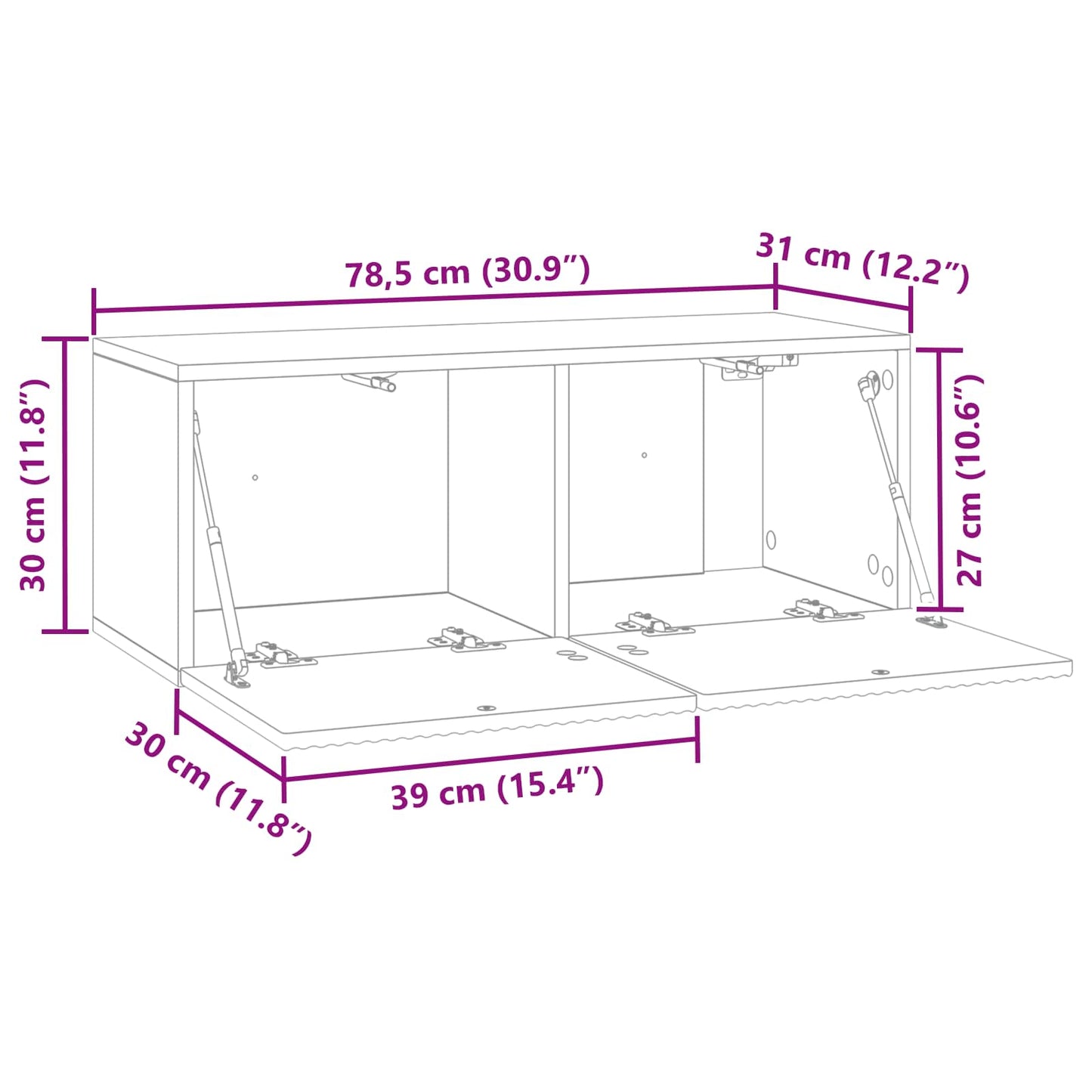 Væghængt TV-skab 78,5 x 31 x 30 cm Sort Konstrueret træ