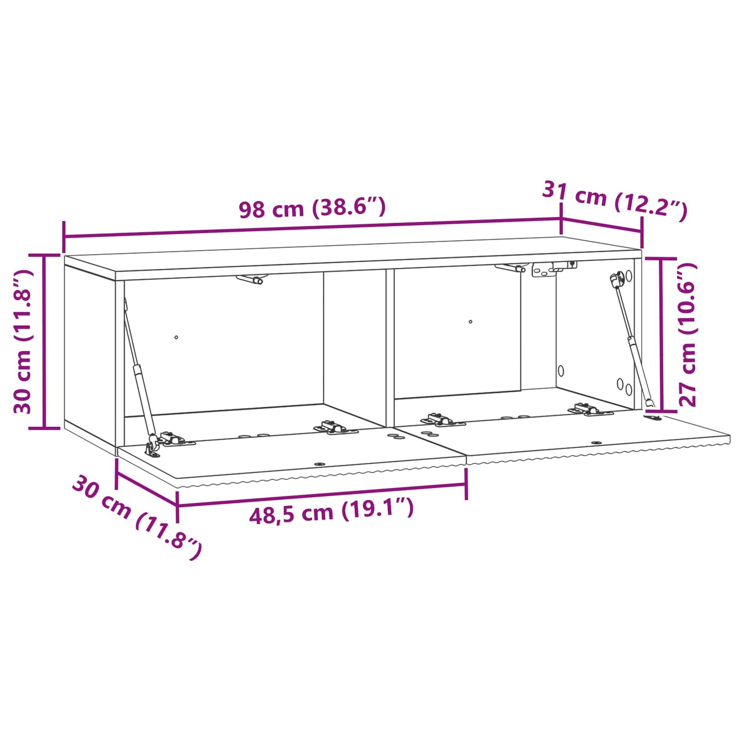 Væghængt TV-skab Hvid 98 x 31 x 30 cm Konstrueret træ