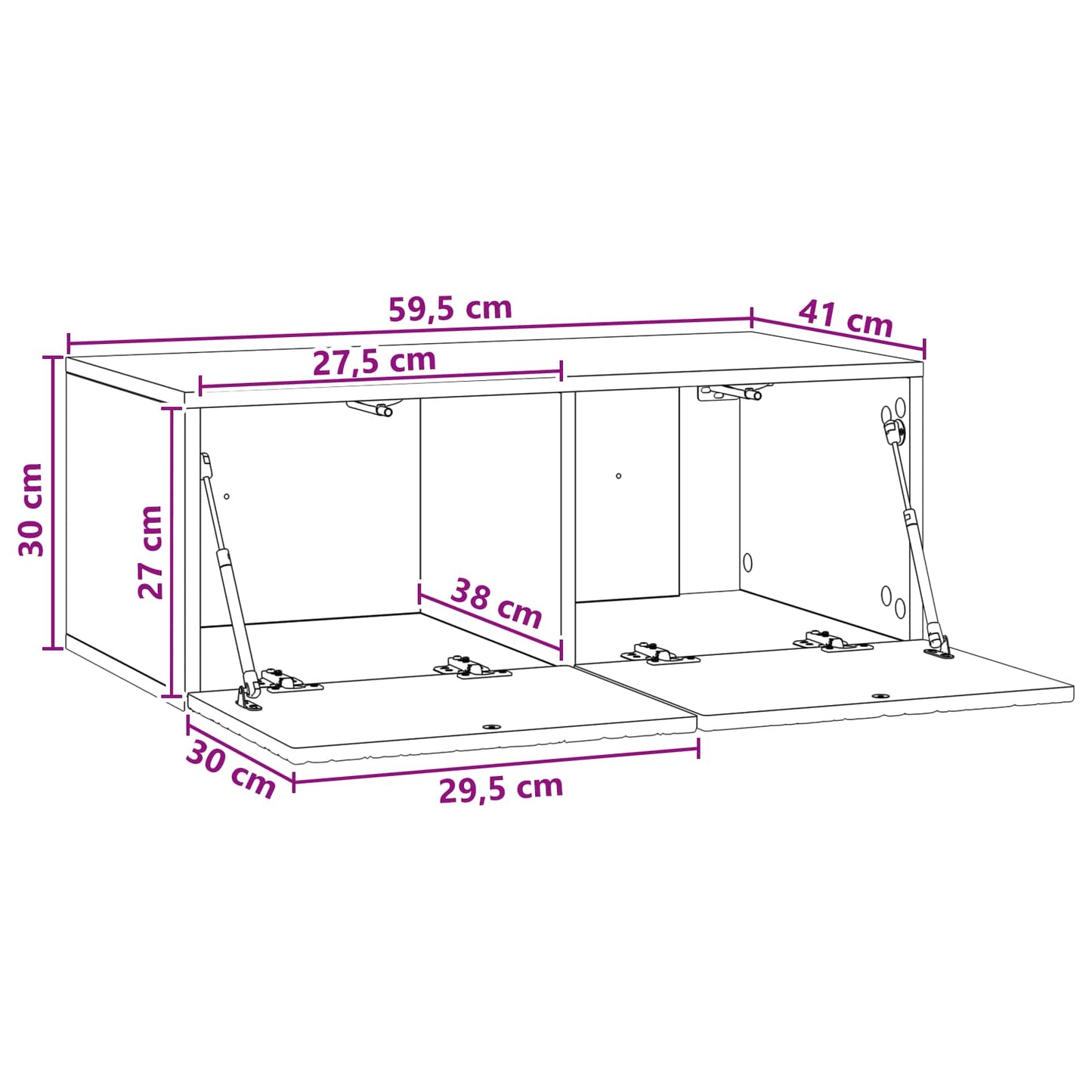 Væghængt TV-skab 59,5 x 41 x 30 cm Hvid højglans