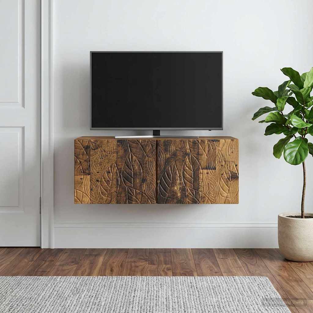 Væghængt TV-skab 78,5 x 41 x 30 cm Gammelt træ Konstrueret træ