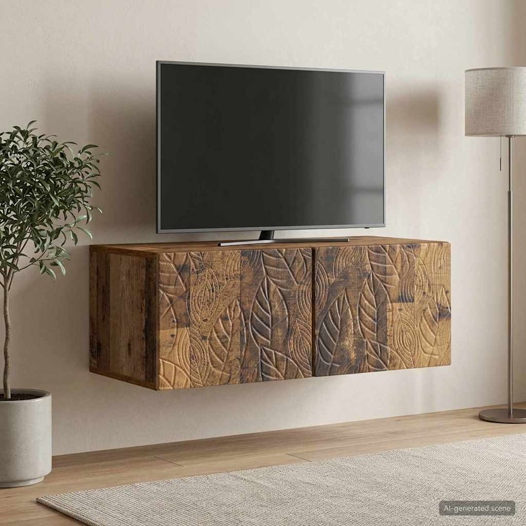 Væghængt TV-skab 98 x 41 x 30 cm Gammelt træ Konstrueret træ