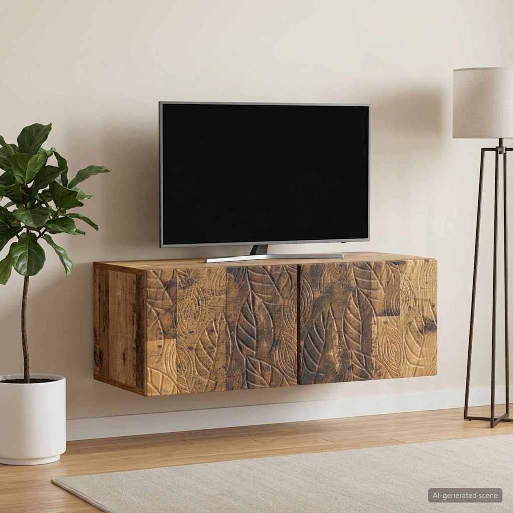 Væghængt TV-skab 59,5 x 31 cm Gammelt træ Konstrueret træ