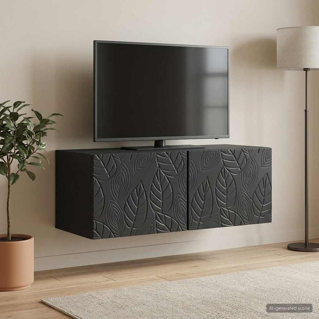 Væghængt TV-skab 98 x 31 cm Sort Konstrueret træ Vægmonteret