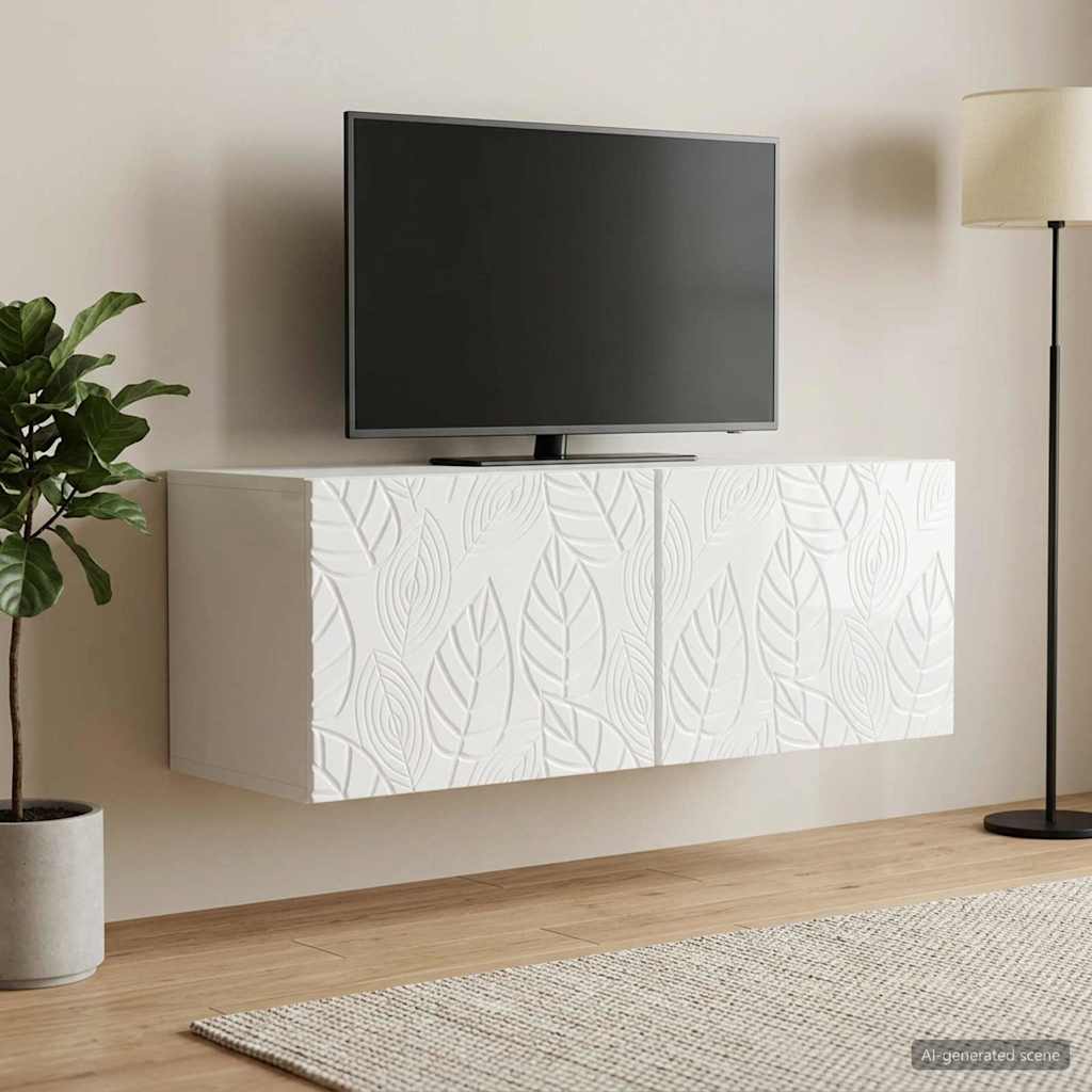 Væghængt TV-skab 98 x 31 cm Hvid højglans Konstrueret træ