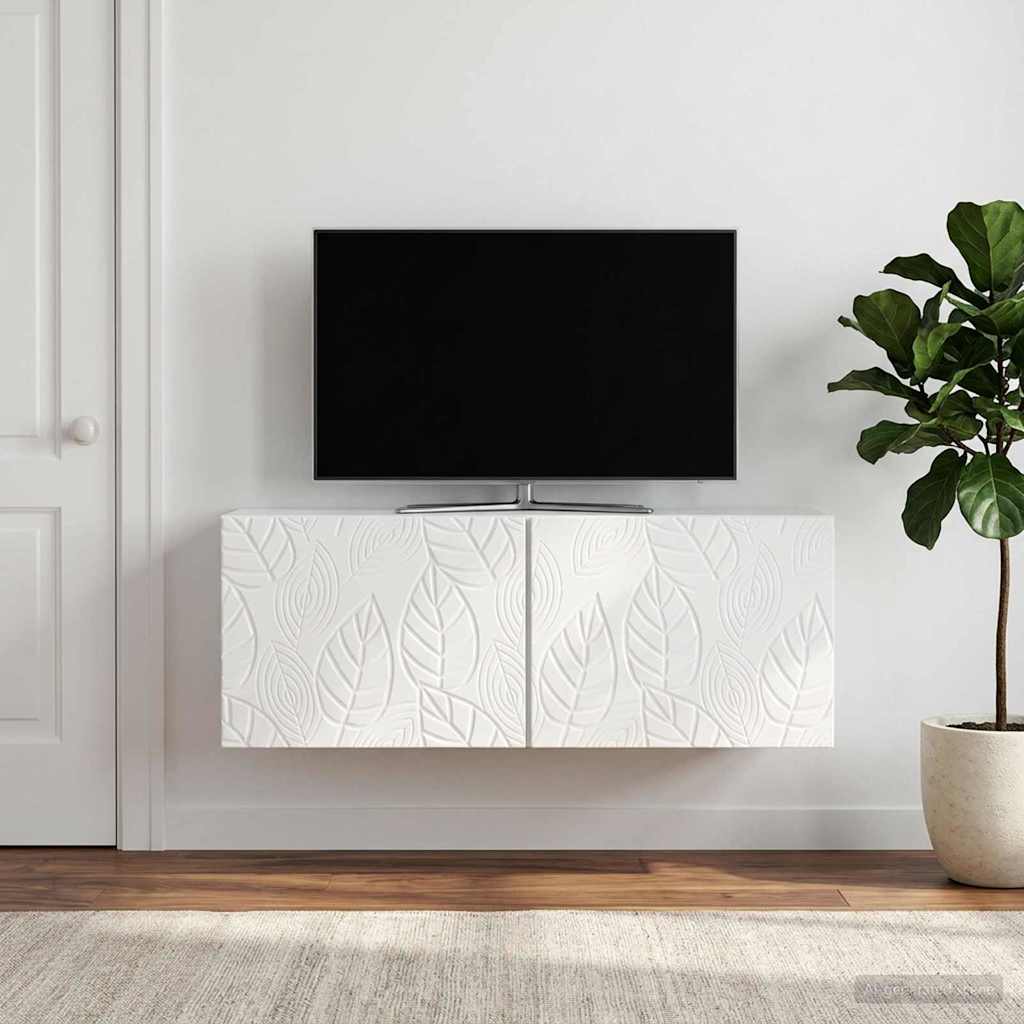 Væghængt TV-skab 98 x 31 cm Hvid højglans Konstrueret træ
