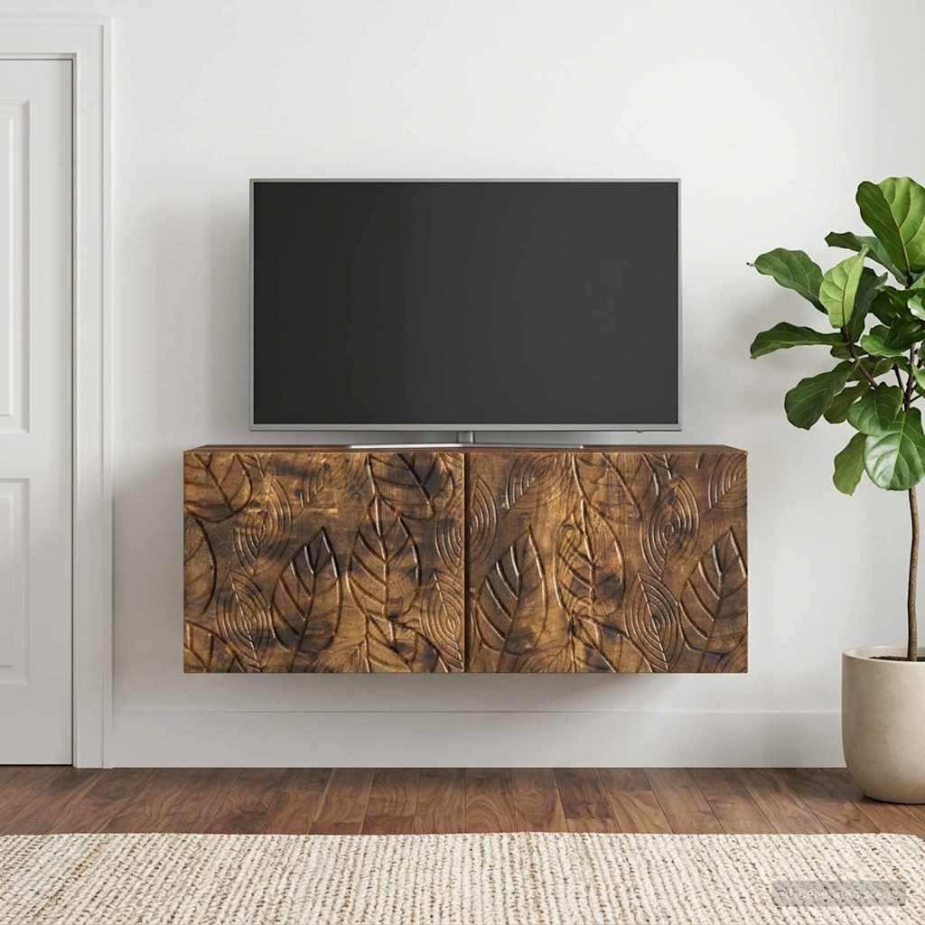 Væghængt TV-skab 98 x 31 cm Røget eg Konstrueret træ