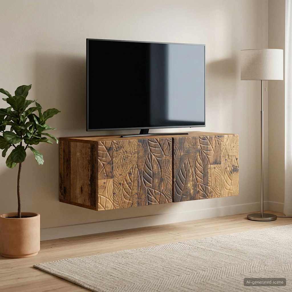 Væghængt TV-skab 98 x 31 cm Gammelt træ Konstrueret træ