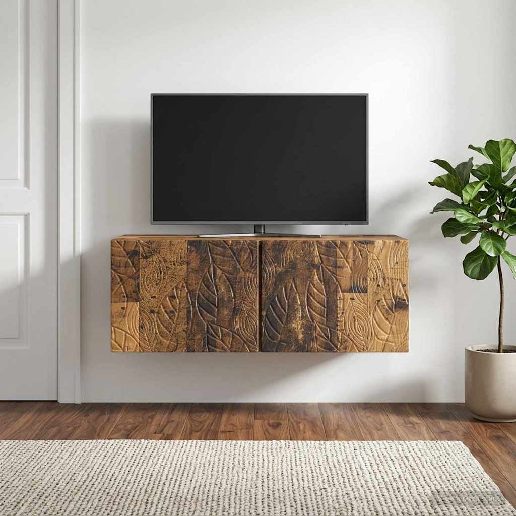 Væghængt TV-skab 98 x 31 cm Gammelt træ Konstrueret træ