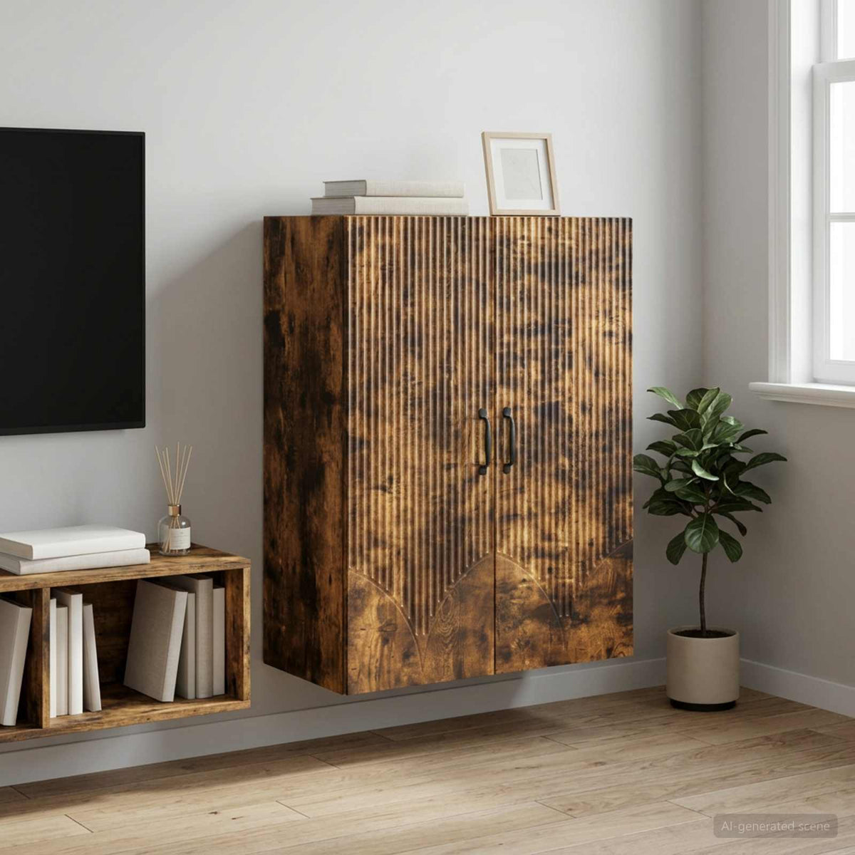 Vægmonteret skab 66 x 34,5 x 90 cm Konstrueret træ Røget eg