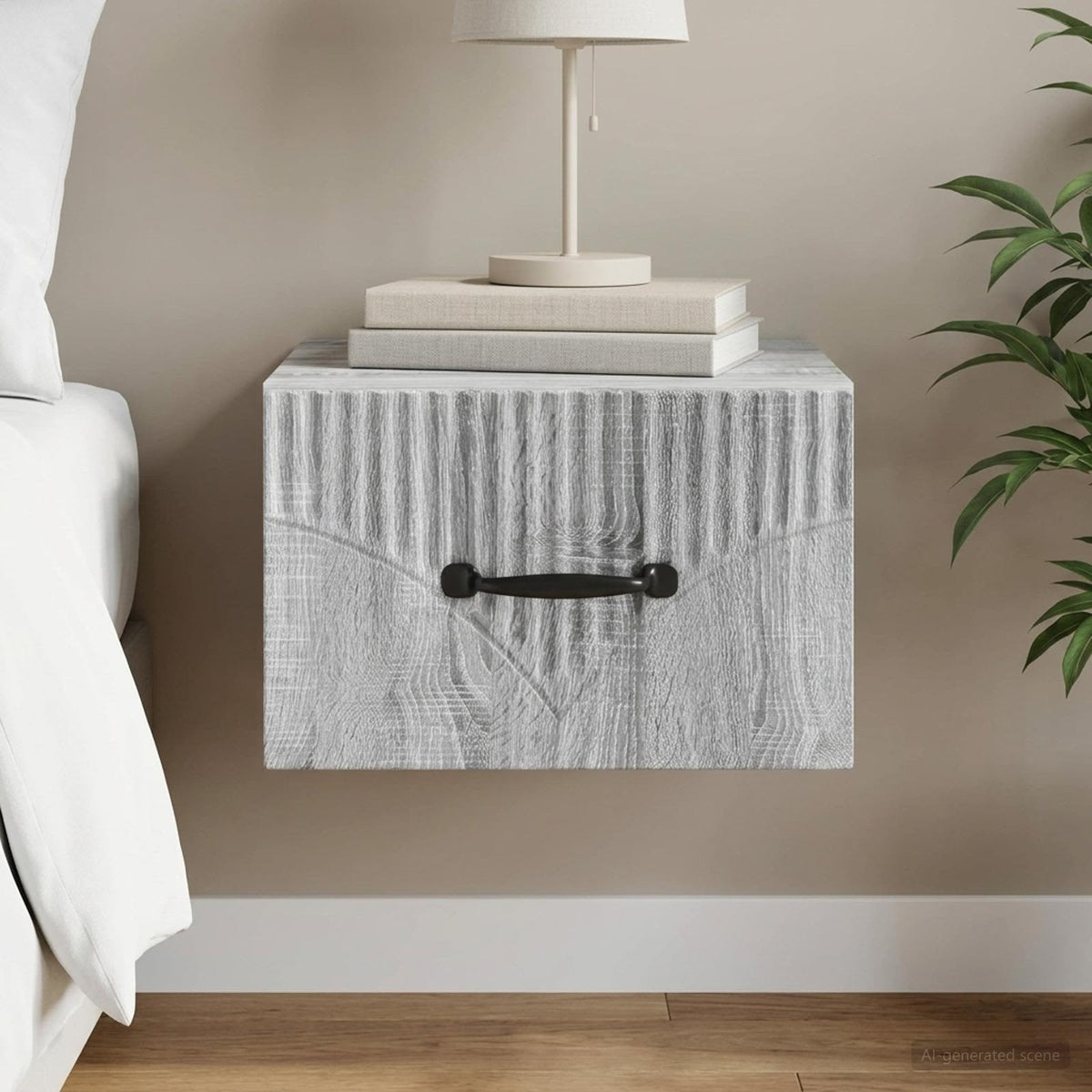 Væghængt Natbord med skuffe Grå sonoma-eg 34,5 x 33 x 20 cm