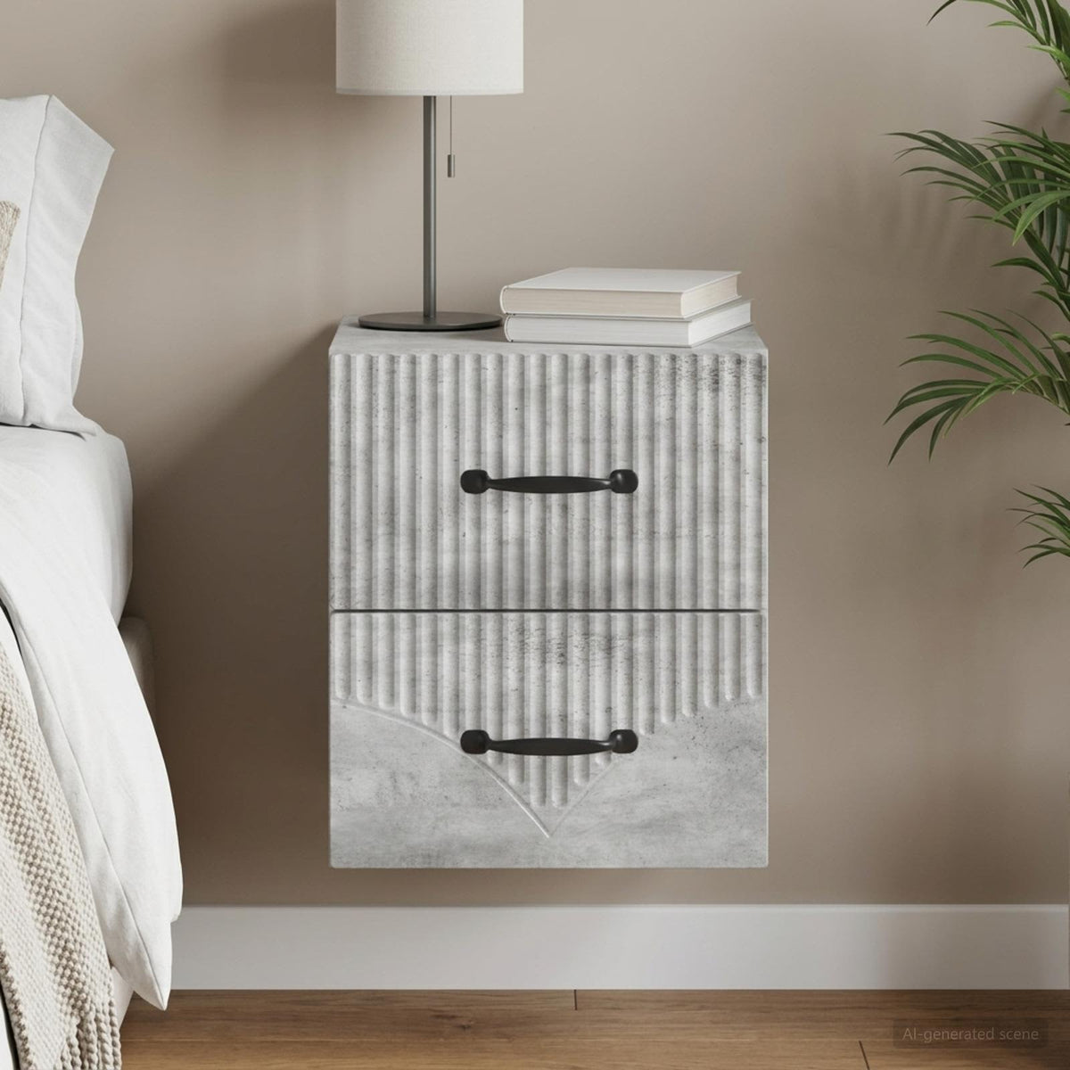 Væghængt Natbord Betongrå 34,5 x 33 x 40 cm Konstrueret træ