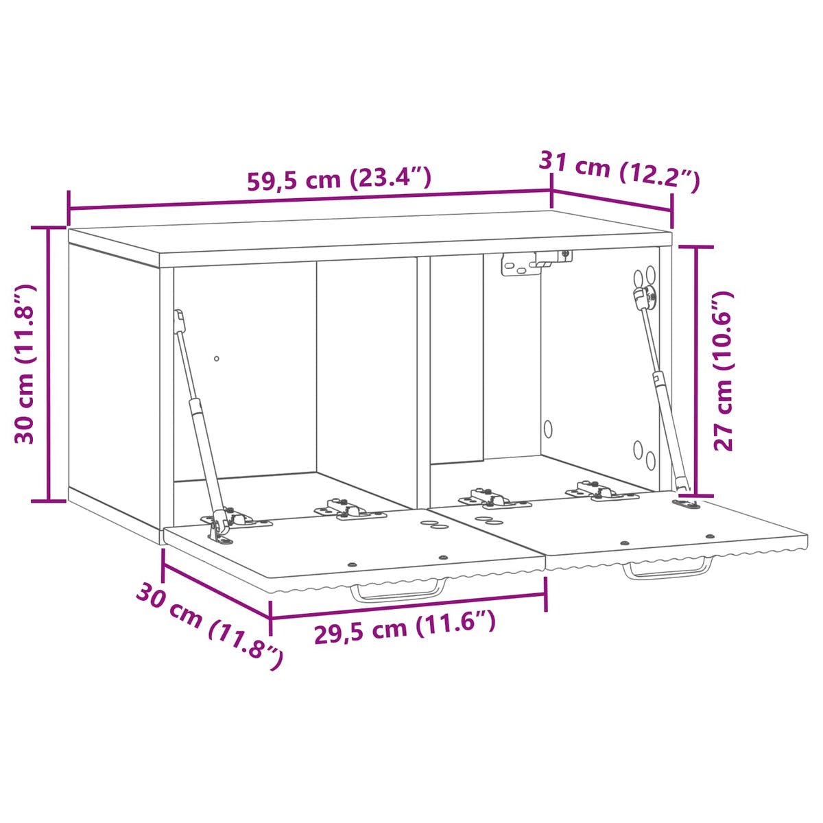 Væghængt TV-skab Betongrå 59,5 x 31 x 30 cm Konstrueret træ