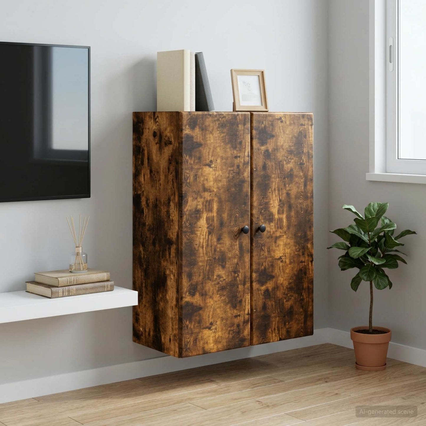 Vægmonteret skab 66 x 34,5 x 90 cm Konstrueret træ Røget eg