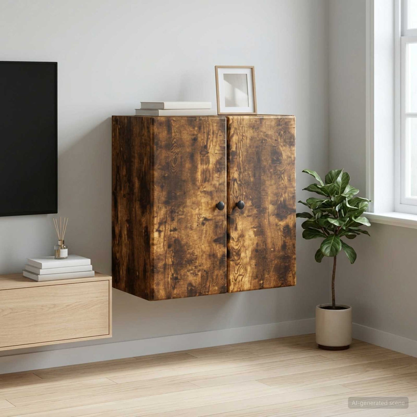 Vægmonteret skab 59 x 31 x 60 cm Konstrueret træ Røget eg