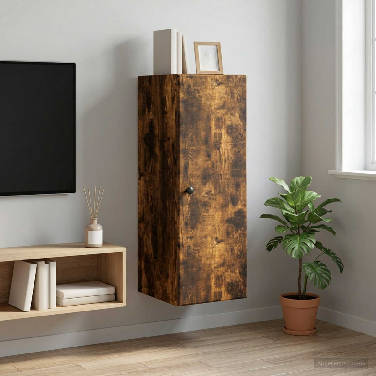 Vægmonteret skab 33 x 34,5 x 90 cm Konstrueret træ Røget eg