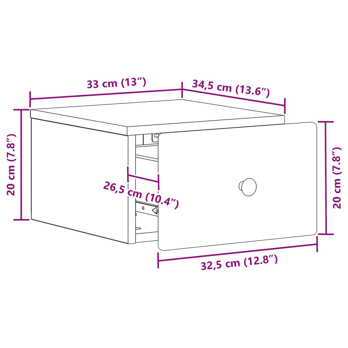 Væghængt Natbord 2 stk. Sort 34,5 x 33 x 20 cm Konstrueret træ