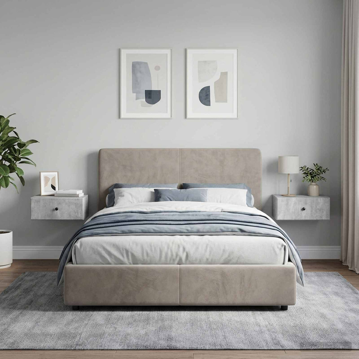 Væghængt Natbord 2 stk. Betongrå 49 x 34,5 x 20 cm