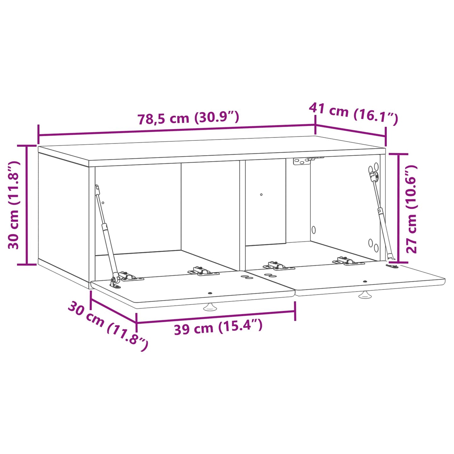 Væghængt TV-skab 78,5 x 41 x 30 cm Røget eg Konstrueret træ