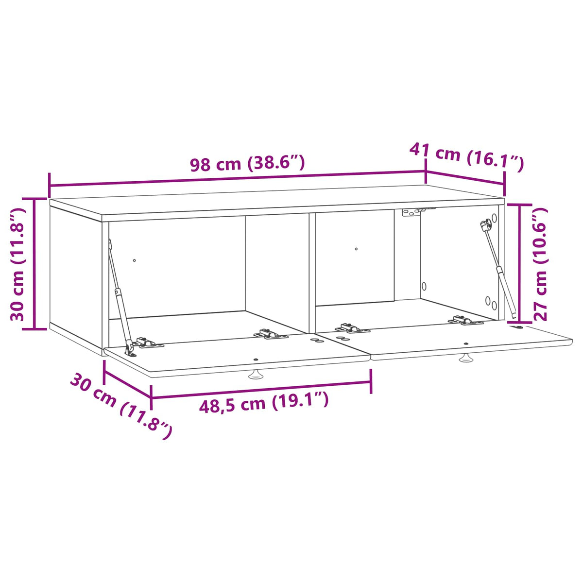 Væghængt TV-skab 98 x 41 x 30 cm Hvid Konstrueret træ