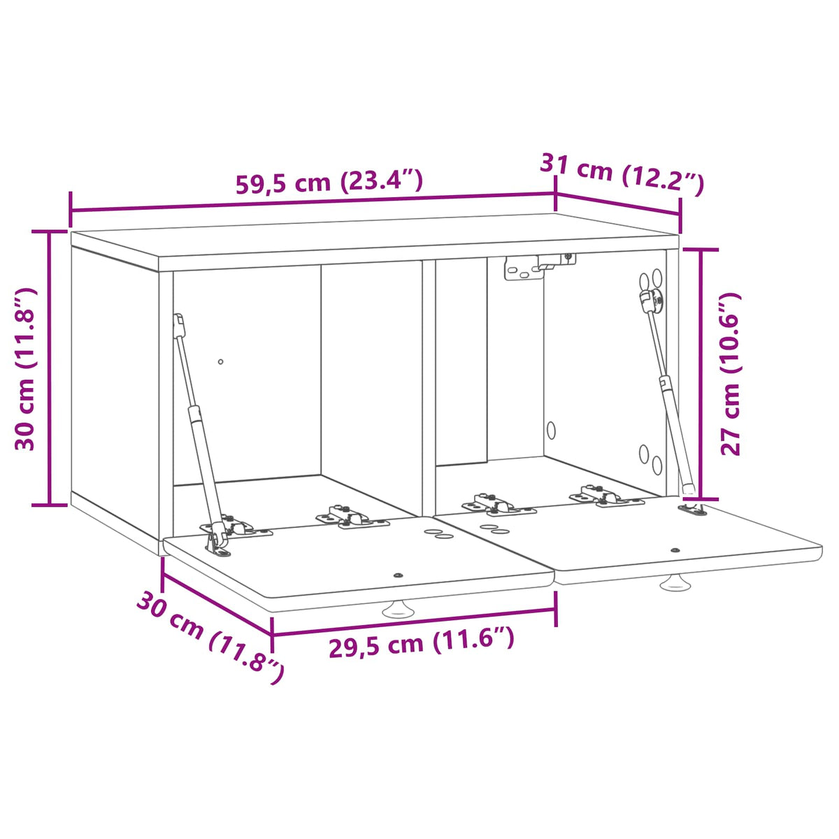 Væghængt TV-skab 59,5 x 31 x 30 cm Gammelt træ Konstrueret træ