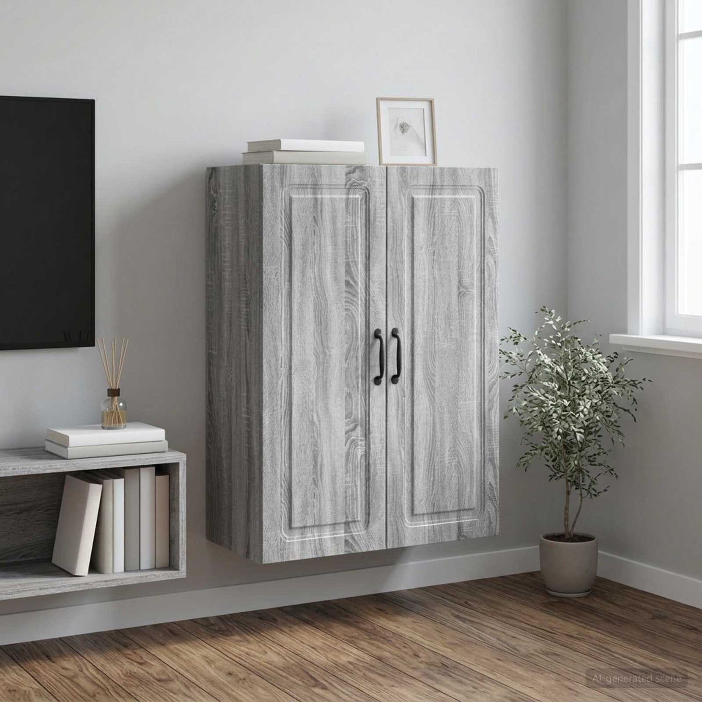 Vægmonteret skab 66 x 34,5 x 90 cm Konstrueret træ Grå Sonoma