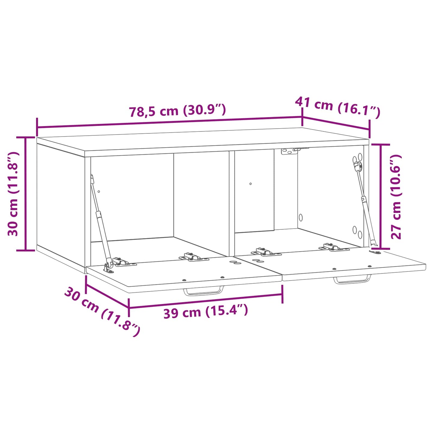 Væghængt TV-skab Betongrå 78,5 x 41 x 30 cm Konstrueret træ
