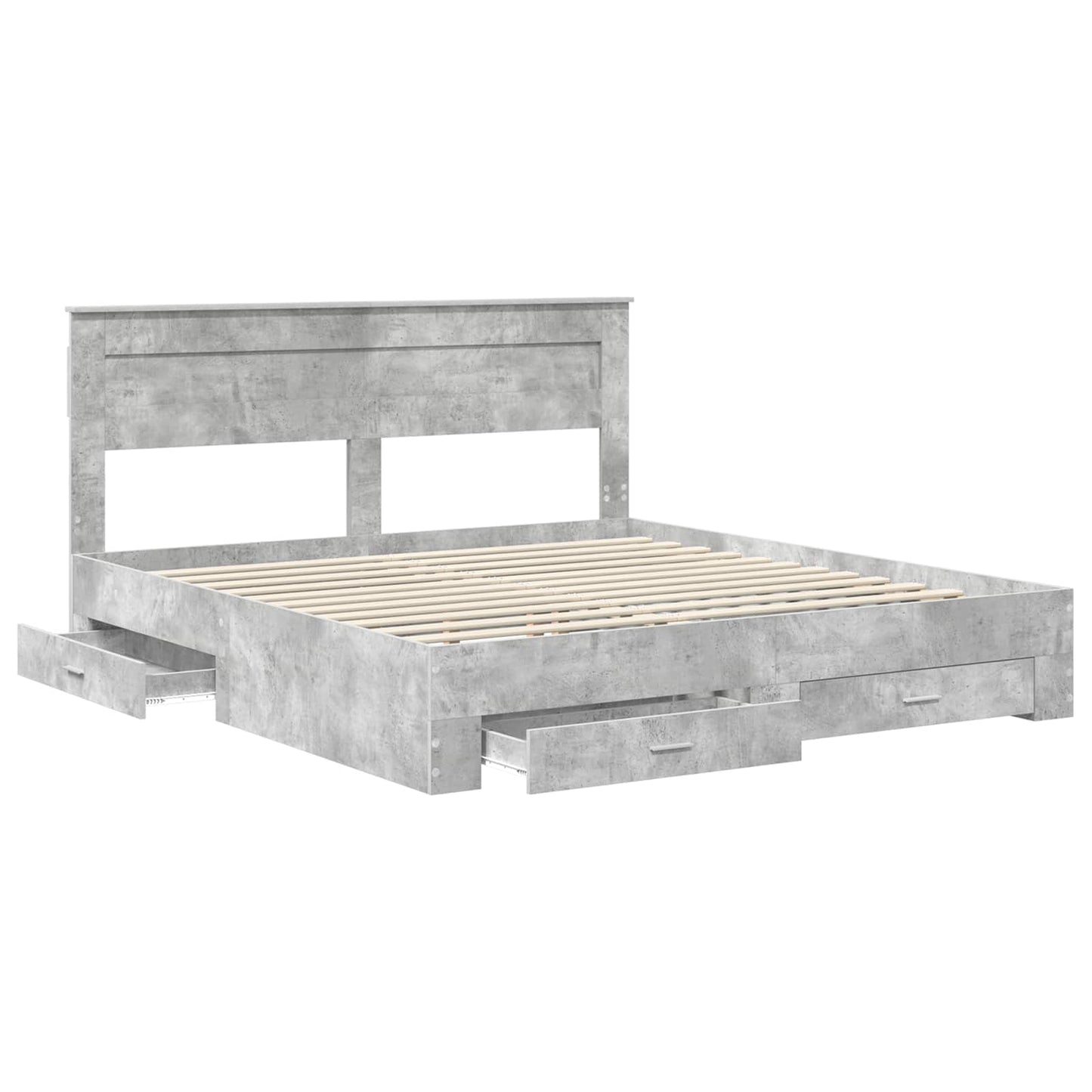 Sengestel med skuffe Beton Grå 200 x 200 cm Konstrueret træ