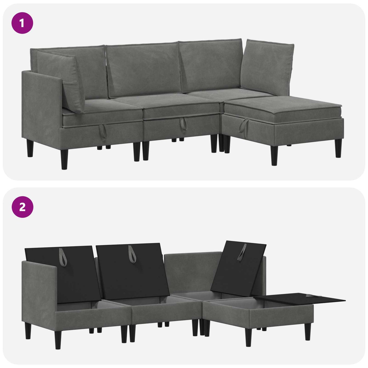 Møbelssæt til stuen 4 stk. Mørkegrå Fløjl