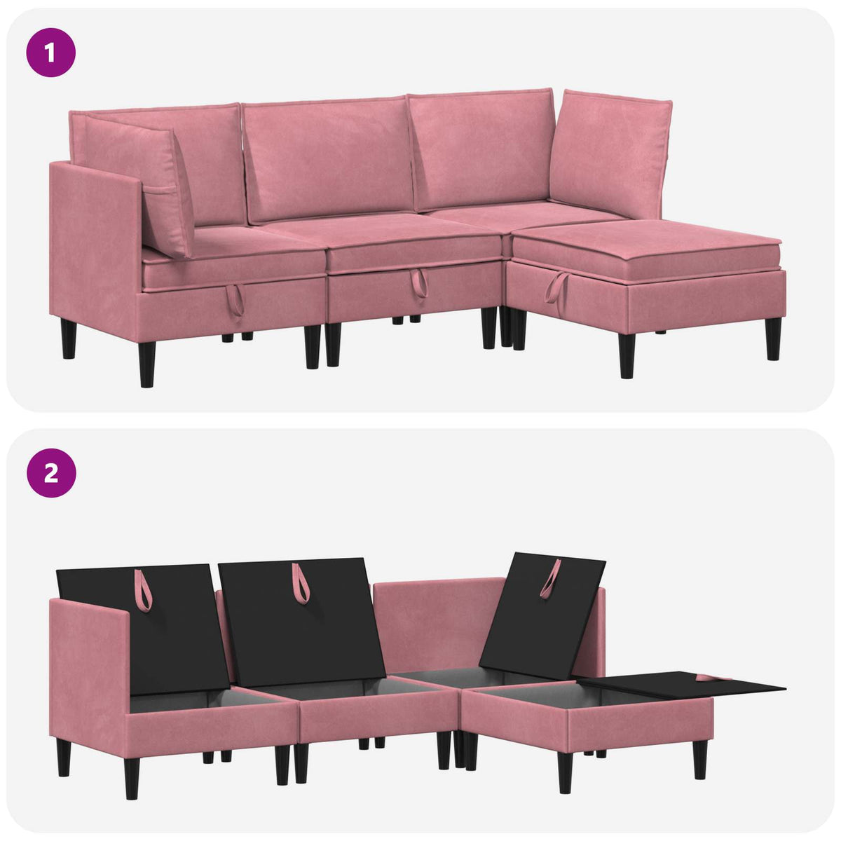 Møbelssæt til stuen 4 stk. Lyserød Fløjl