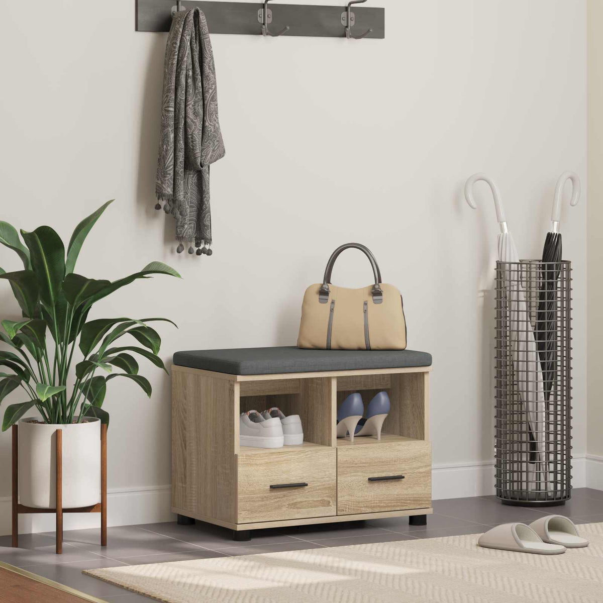 Hallbænk Sonoma eg 60 x 38 x 46 cm Kunstigt træ og stof
