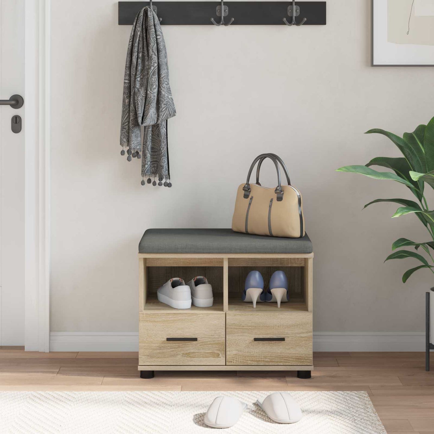 Hallbænk Sonoma eg 60 x 38 x 46 cm Kunstigt træ og stof