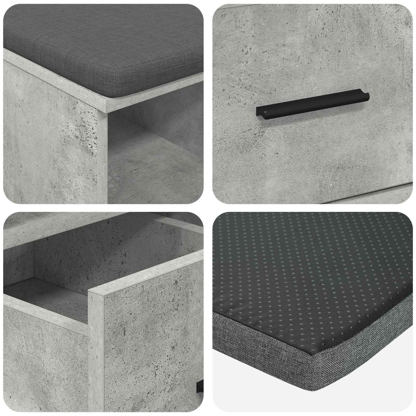 Hallbænk BetonGrå 60 x 38 x 46 cm Kunstigt træ og stof
